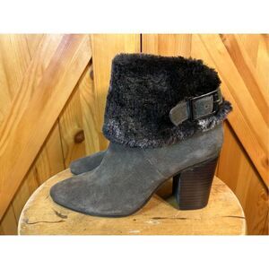 Aerosoles Women's North Square Ankle Boot, Brown Suede w/Faux Fur Trim, 8.5